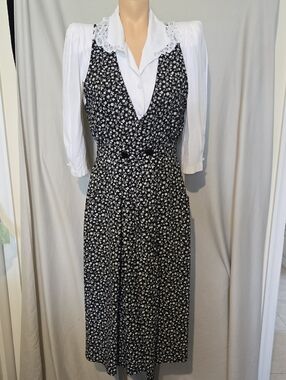 Vintage Petite Sophisticate Black and White Floral Midi Romper Dress